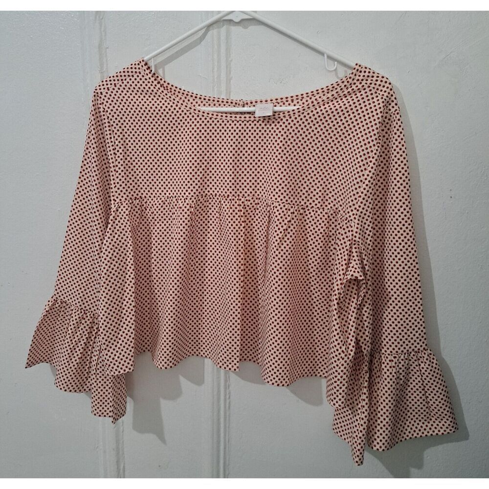 Ale Alessandra Womens Large Crop top Red Beige Polka Dot peasant
